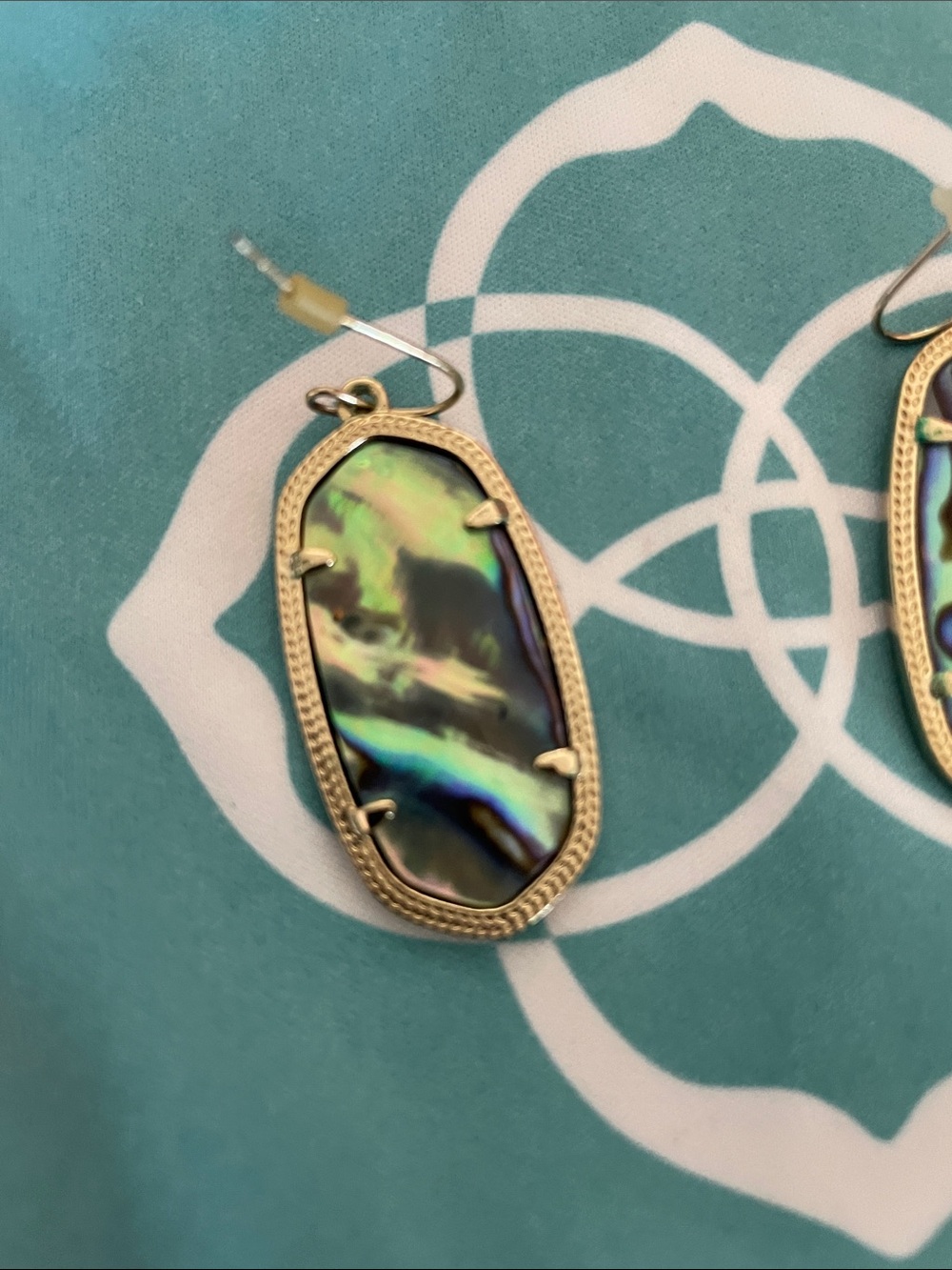 Kendra Scott Elles Iridescent Abalone Drop Earrings in Gold frame EUC - Picture 3 of 3